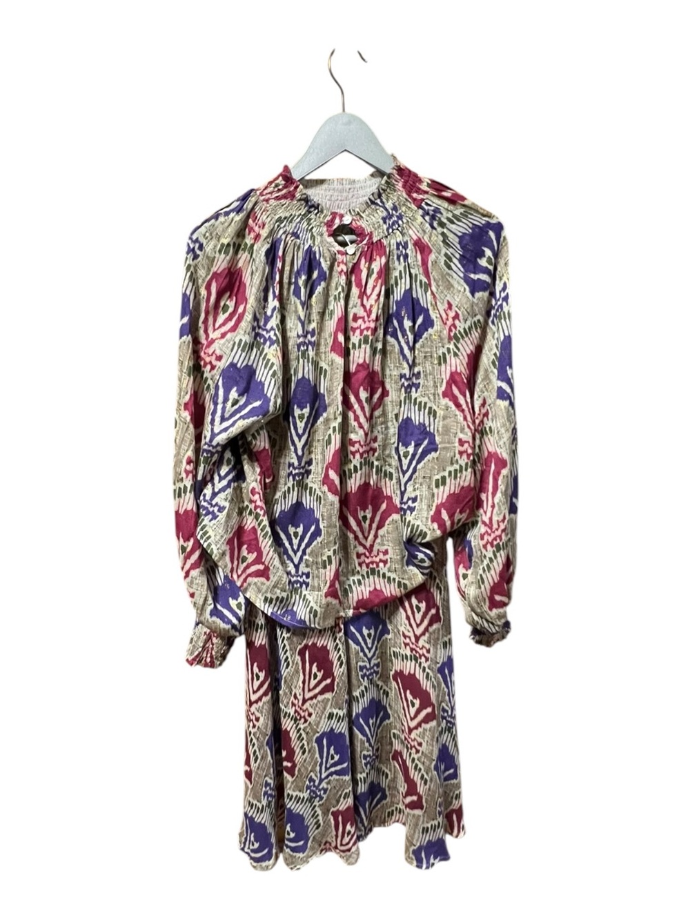 Oliphant Metallic Ikat Blouse & Maxi Skirt Set Pink Purple Gold Size Medium - Picture 4 of 14